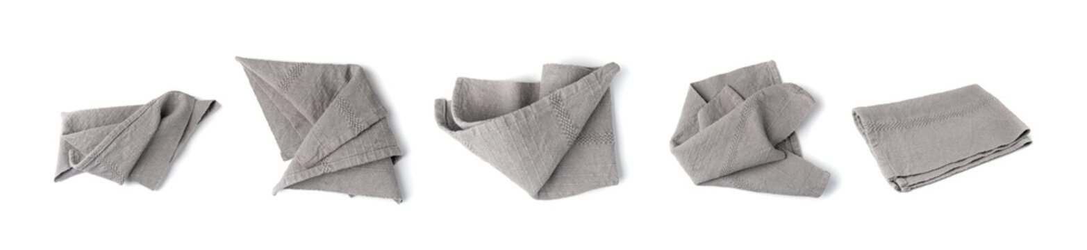 Grey Linen Napkin Cloth, Vintage Folded Tablecloth, Natural Eco Textile, Linen Napkin