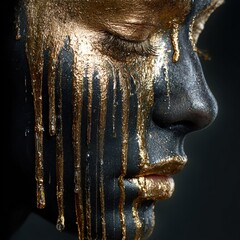 Luxury beauty portrait with metallic gold texture