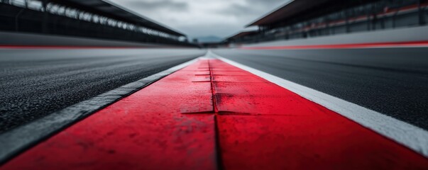 Low Angle View of Racing Circuit with Red and White Stripes