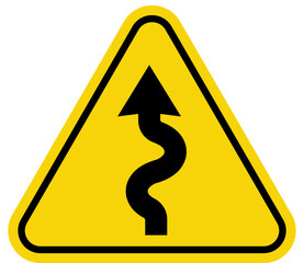 Winding road warning sign black arrow on yellow triangle indicating sharp curves ahead vector illustration for traffic safety and navigation concepts