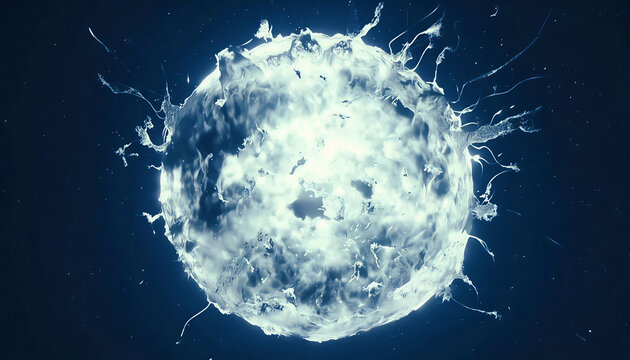 Primo piano di una luna che esplode nello spazio, Close-up of a moon exploding in space