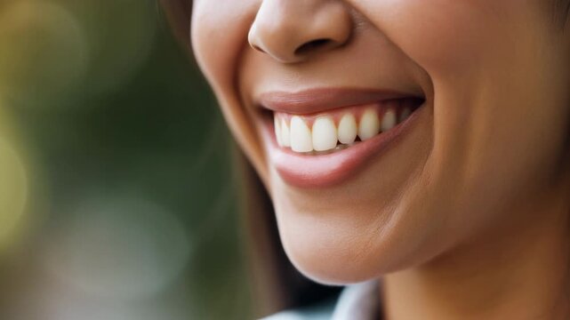 Close-up of Woman's Nostrils and Smiling Mouth, Outdoors