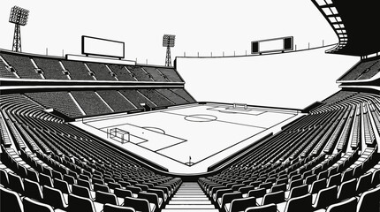 empty football field stadium arena outdoor competition training ground with green grass lines and professional infrastructure architecture designed for tournament game performance without audience © samira