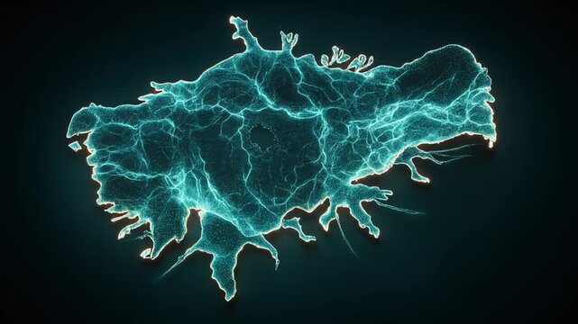 Glowing, amorphous form against dark background, showcasing intricate patterns of light and energy