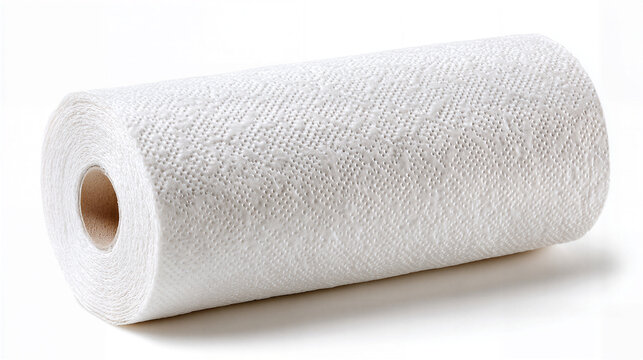 White paper towel roll on white background
