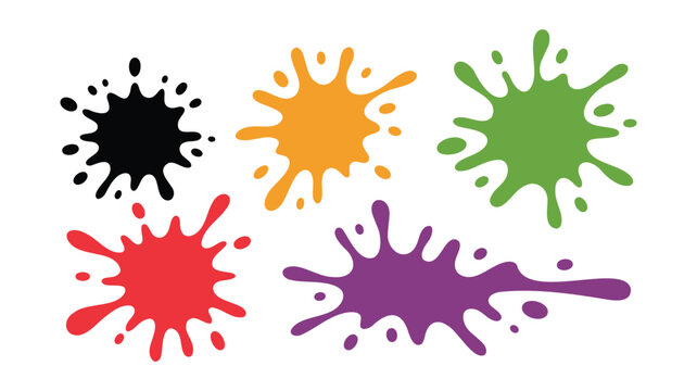 Five colorful paint splatters on white background splash