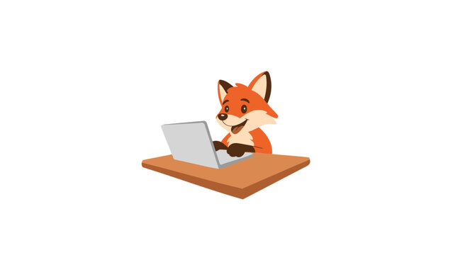 Fox Using Laptop on Desk