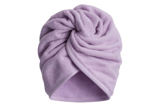 Soft lavender microfiber hair towel wrap turban with twisted knot design, isolated on transparent background
