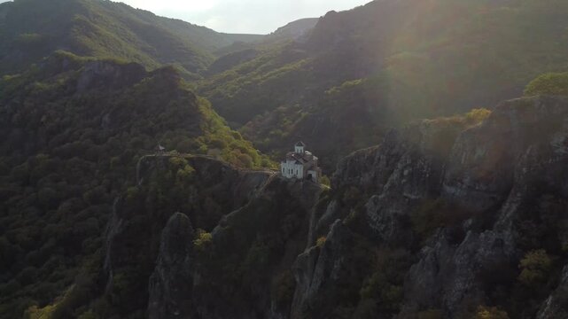 The Shoani Temple is a Christian cathedral belonging to the historical Alanian diocese, built in the late 10th century, located in the territory of modern-day Karachay-Cherkessia, as seen from a drone