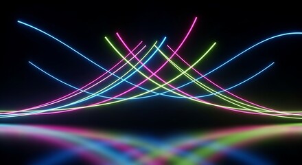 Vibrant neon light trails on dark background create dynamic energy