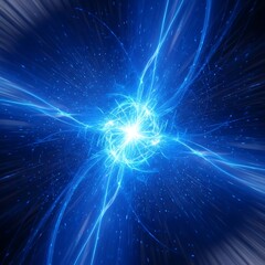 Fototapeta premium Brilliant luminous energy emanating from a central point in a dark blue cosmic expanse