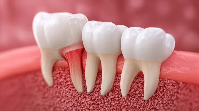 Gum Swelling Around Partially Erupted Wisdom Tooth in a Clean Clinical Medical Illustration for Educational Purposes