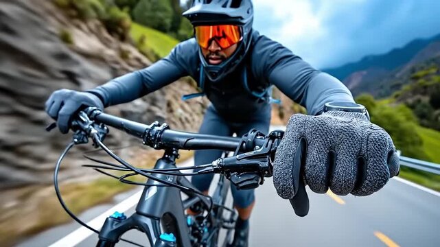 A man riding a bike on a mountain road