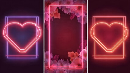Geometric neon heart collection for Valentine's product display