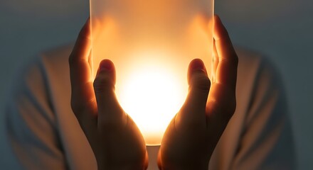 Human hands gently cradle a radiant light, symbolizing hope, innovation, and a bright future emerging from the darkness