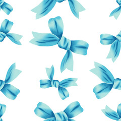 Elegant watercolor seamless patterns with hand-painted blue ribbons and bows. Ideal for Easter, birthdays, gift wrapping, scrapbooking, and festive textile designs, children's clothing and textiles