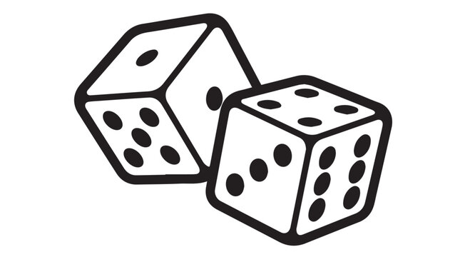 Two white dices with black dots on a Transparent Background, illustration of gambling or chance concept
