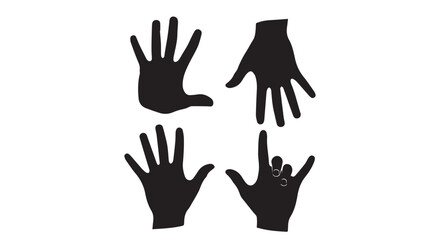 Obraz premium Four black silhouette hands with different gestures on Transparent Background for design and communication use.