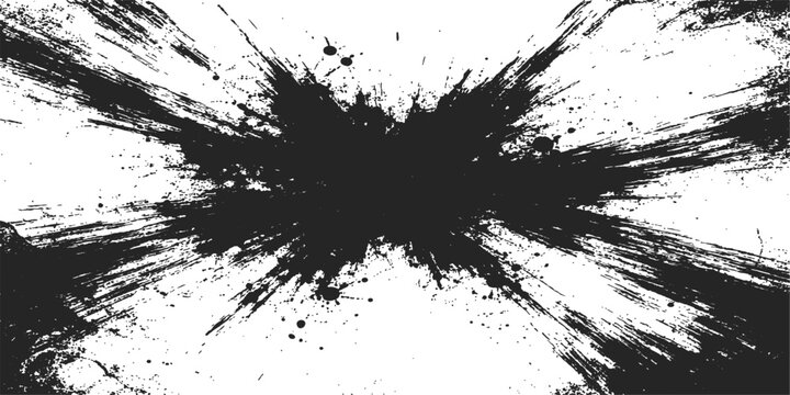 Black abstract paint splash burst vector with grunge ink splatter explosion effect isolated for creative background design