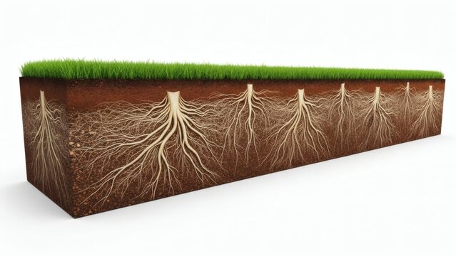 Grass Roots Growing Underground Soil Layer.