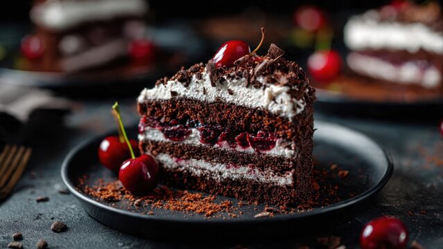 Black Forest Cake Slice with Cherries