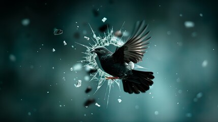 Naklejka premium Frozen moment with shattered glass and vivid cinematic atmosphere describes scene