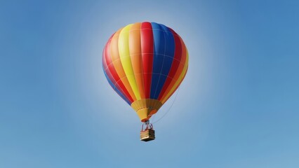 Hot Air Balloon Flying High in Blue Sky.