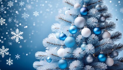 Frosted Blue Christmas Tree With White And Blue Ornaments
