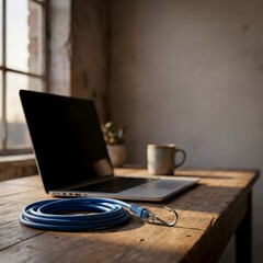 Phishing Attack Concept with Ethernet Cable Hook