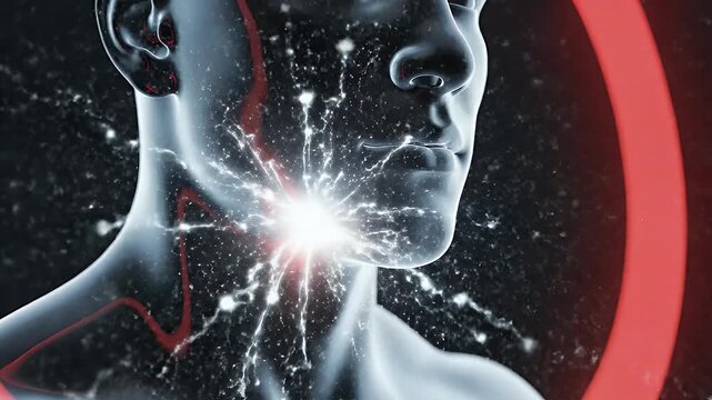 Futuristic Neural Network Visualization Of Head Silhouette.