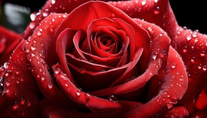 A Close Up Of A Beautiful Red Rose With Water Droplets On Its Petals