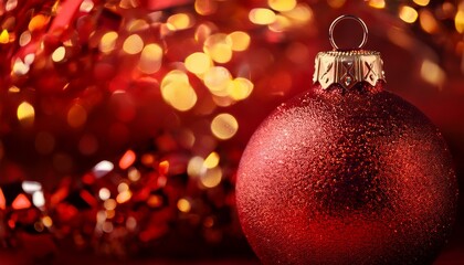 Closeup Christmas Bauble Massive Elegant Bauble Red Glass Gold Flakes Red Bokeh Copy Space Merry Christmas And A Happy New Year 2024 Xmas 24 Festive Ig Wallpaper