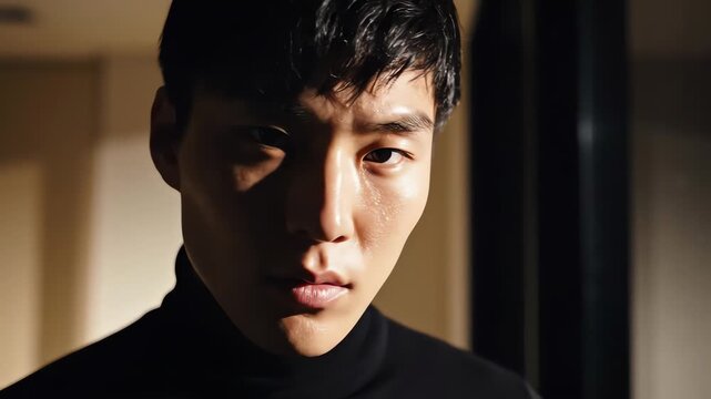 Intense Portrait of Young Man Dramatic Shadow Light