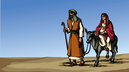 Vector drawing. Mary and Joseph