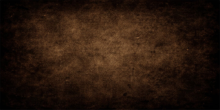A dark antique grunge texture background featuring an aged dirty brown paper pattern with a rough vintage surface and black parchment design