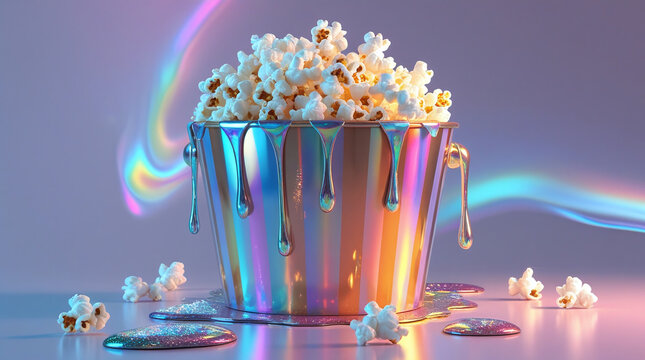 Vibrant popcorn bucket with rainbow colors and sweet treats