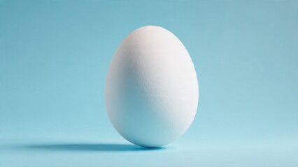 Single white egg on blue background