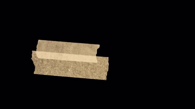 Two short semi-transparent masking tape pieces. Stop-motion stick-on lower third reveal, realistic application, alpha channel.