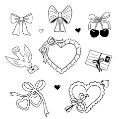 outline set of isolated Valentine's Day Elements 