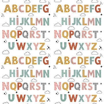 Colorful Alphabet Scatter (ABCD...UVWXYZ letters in bright multicolored playful arrangement on white)