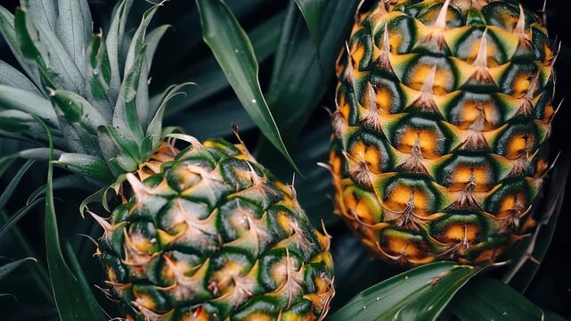 Enjoying fresh pineapples in a tropical garden on a sunny afternoon in Hawaii