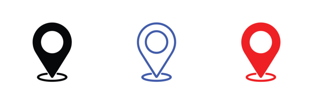 Location icon vector set, modern map marker and pin symbols in clean style on white background for navigation, GPS apps, websites, UI/UX interfaces, travel design, and digital maps