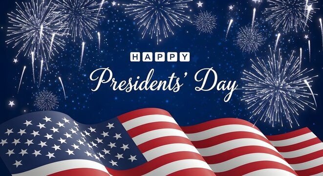 Presidents' day celebration with fireworks and american flags