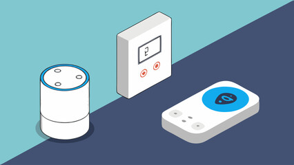 Smart Home Automation Setup with Voice Assistant Thermostat and Remote Control for Modern Living Room Technology Control