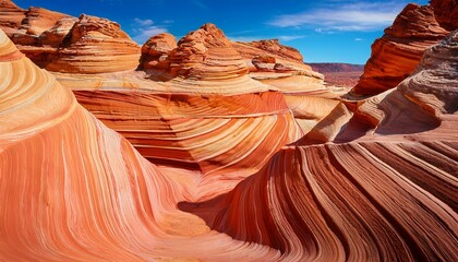 Abstract Sandstone Formations With Swirling Patterns And Vibrant Colors In A Desert Landscape