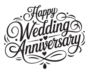 Happy Wedding Anniversary Calligraphy on White