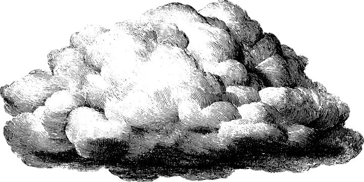 Vintage botanical cloud engraving - abstract weather symbolic illustration for design