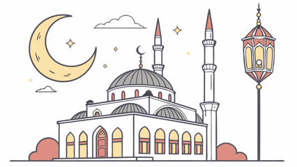Islamic Mosque Crescent Moon Lantern Ramadan Celebration Design Element for Religious Holiday Web Banners and Greeting Cards