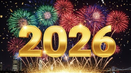New Year 2026 Celebration with Fireworks.