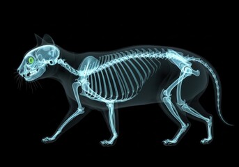 Fototapeta premium Detailed X-ray of a cat's skeletal structure, showcasing its anatomy in blue tones